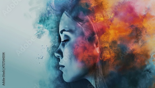Female profile with multicolored smoky effects. The concept of creativity and abstract art.