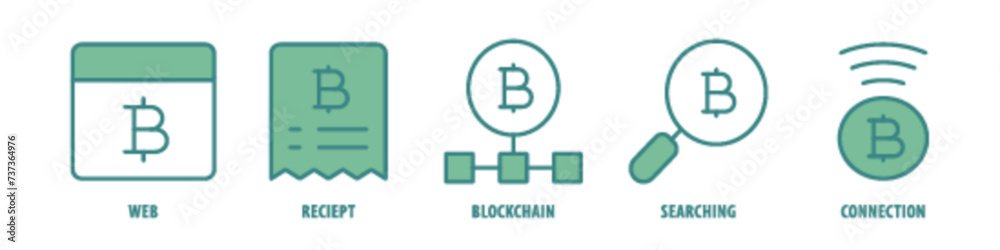 Connection, Searching, Blockchain, Receipt, Web editable stroke outline icons set isolated on white background flat vector illustration. Connection, Searching, Blockchain, Receipt, Web editable stroke outline icons set isolated on white background flat vector illustration.