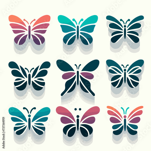 Set of butterflies of different colors and shapes. Beautiful flying insects. Vector illustration in cartoon flat style. photo