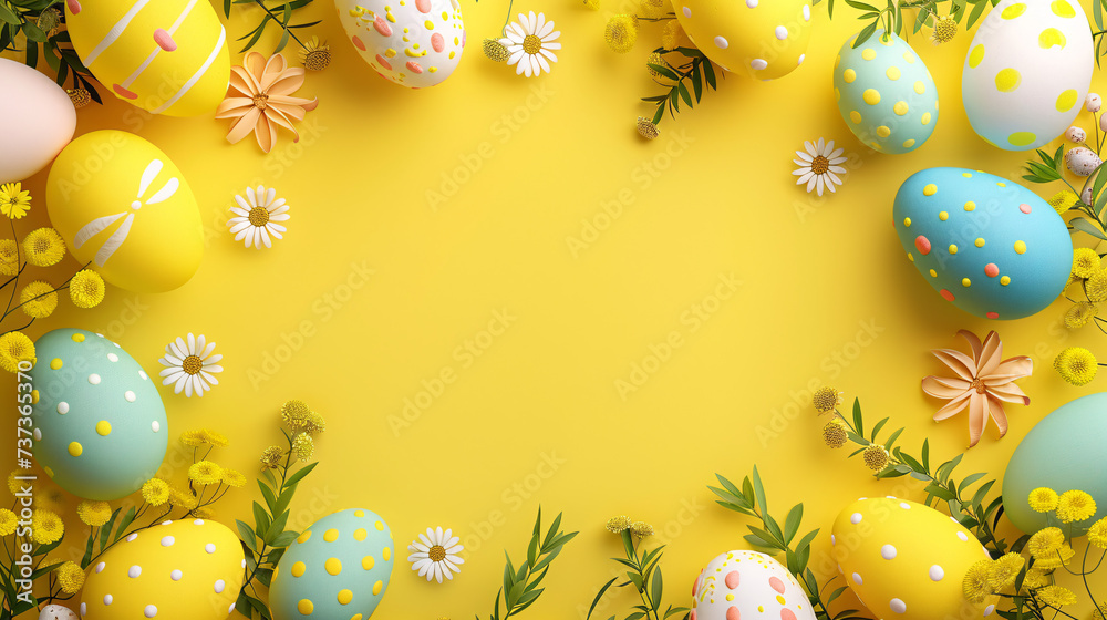 easter eggs on yellow background with copy space area easter eggs on yellow background with copy space area