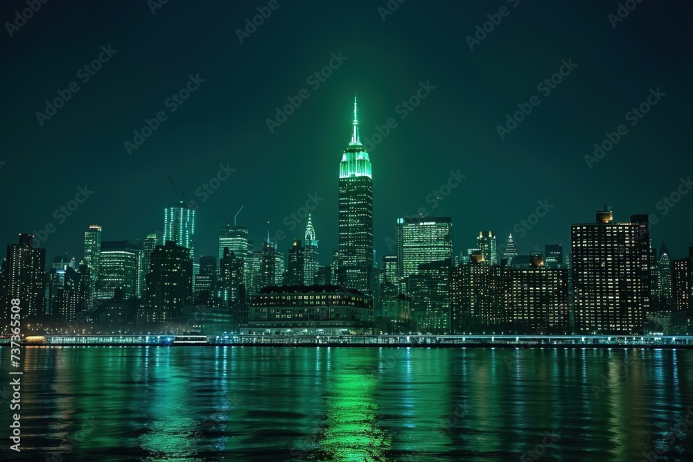 Show iconic landmarks around the world illuminated in green to celebrate St. Patrick's Day. Highlight the international reach of the holiday and its message of cultural exchange. 