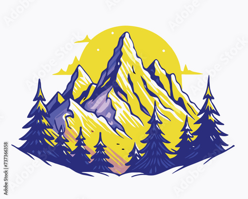 Montain and forest logo design illustration