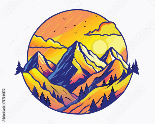 Montain and forest logo design illustration