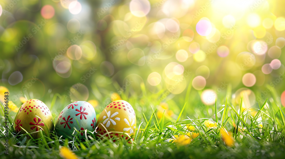 easter eggs on green grass easter eggs on green grass