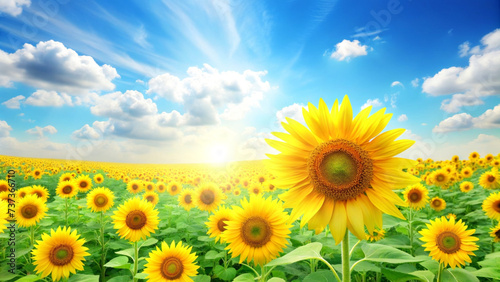 Sunflower field with blue sky. Created with generative AI