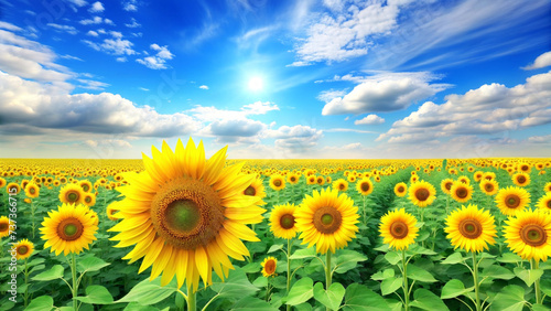 Sunflower field with blue sky. Created with generative AI