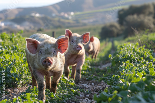 Granja de cerdos de pata negra criados al aire libre para elaborar jamón ibérico de lujo en España