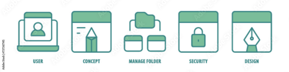 Design, Security, Manage Folder, Concept, User editable stroke outline icons set isolated on white background flat vector illustration. Design, Security, Manage Folder, Concept, User editable stroke outline icons set isolated on white background flat vector illustration.