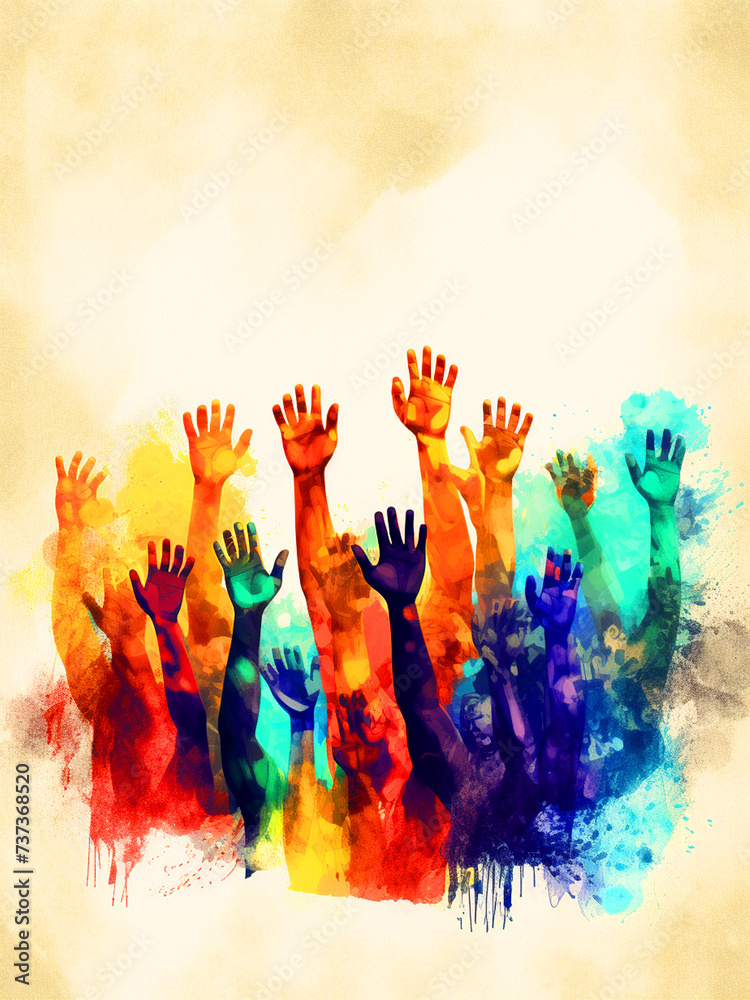 Illustration of Happy Black people raising hands - ai generative Illustration of Happy Black people raising hands - ai generative