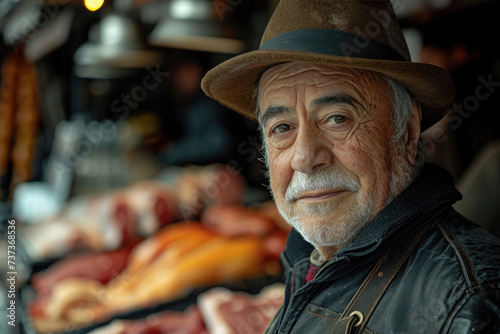 Retrato de un carnicero en un mercado 
