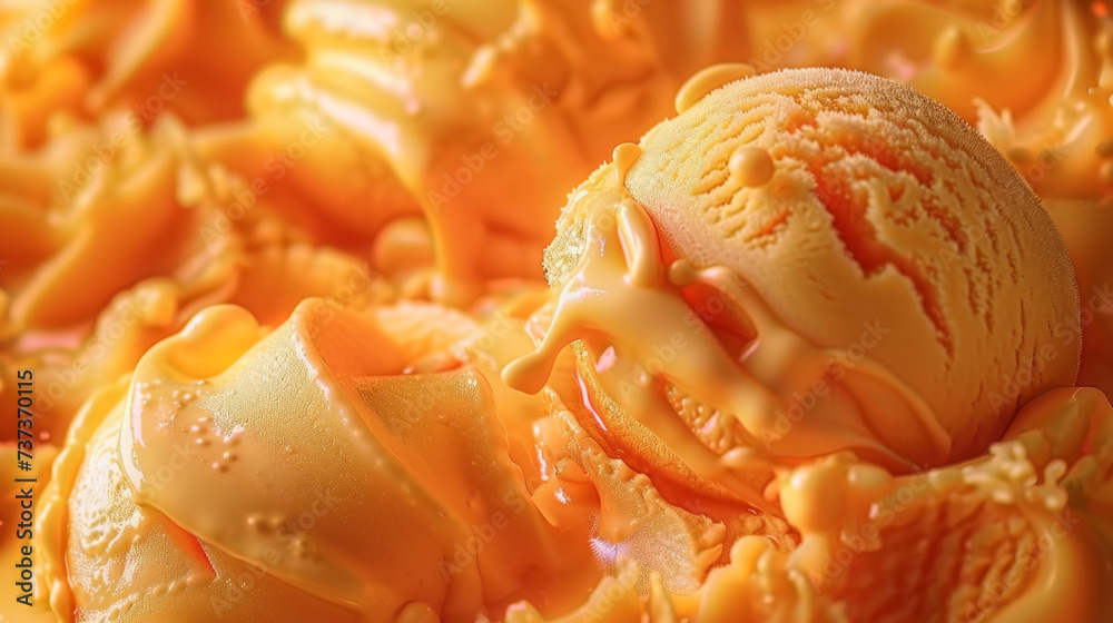 Φωτογραφία orange ice cream,Three scoops of ice cream in a bowl, perfect for summerthemed designs, dessert menus, and foodrelated content