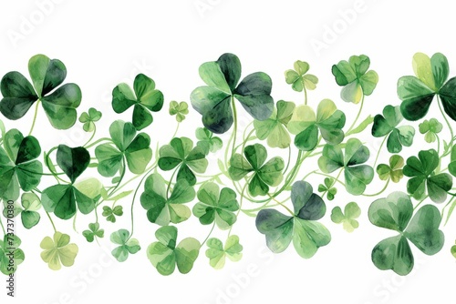Watercolor green clover on a white background with copyspace, st patrick's day celebration concept in Ireland	 photo
