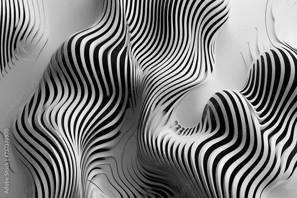 3d line wavy black and white background