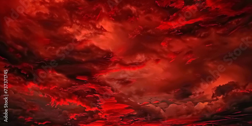 dark red clouds sky background. Dramatic red sky. Red sunset with clouds.  photo