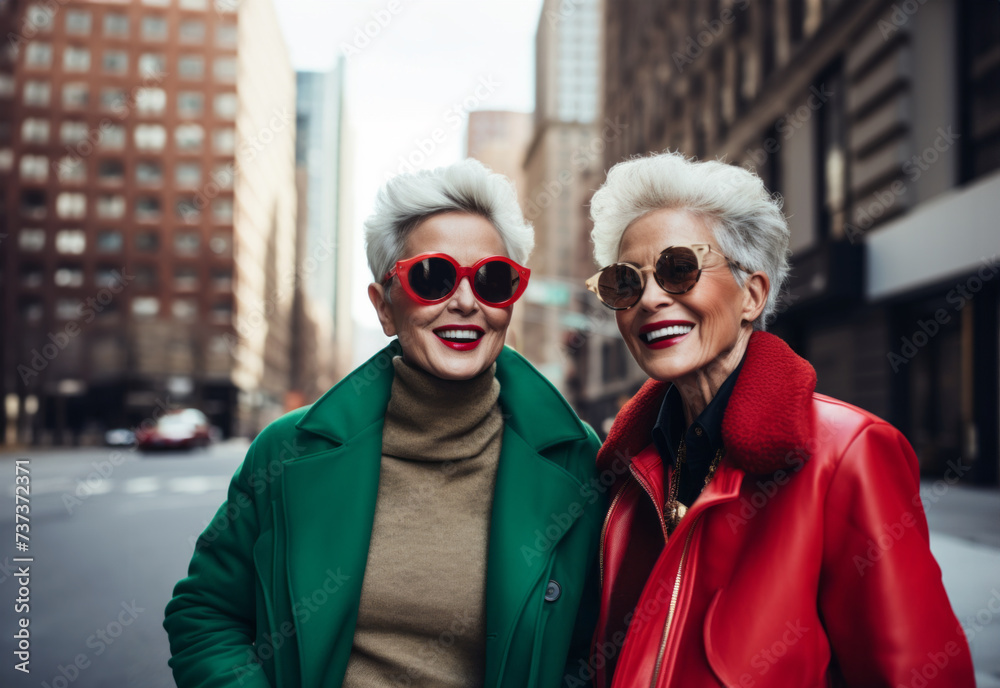 AI Generated Image Fashionable mature LGBT couple wearing trendy outfit and sunglasses AI Generated Image Fashionable mature LGBT couple wearing trendy outfit and sunglasses