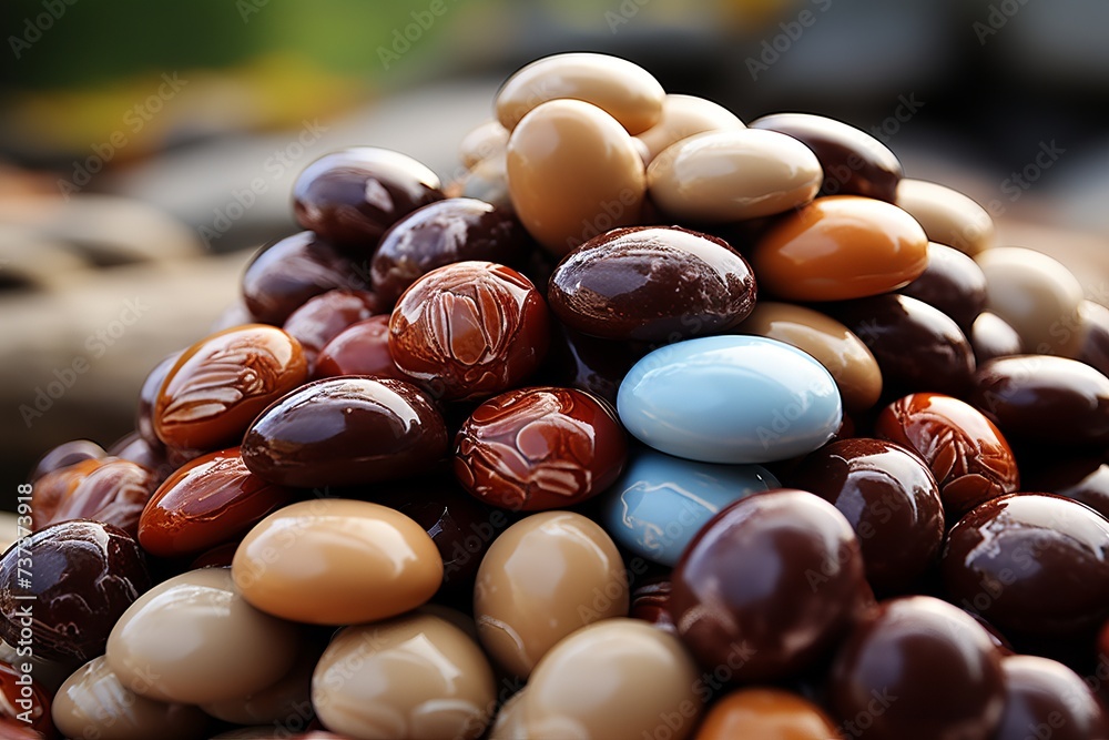 A close-up image of various delicious praline chocolates A close-up image of various delicious praline chocolates