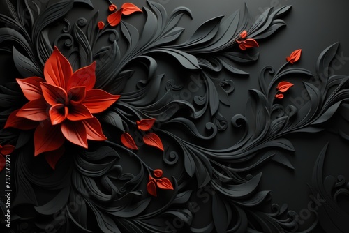 A photo of black red color flowers on black background Generative AI