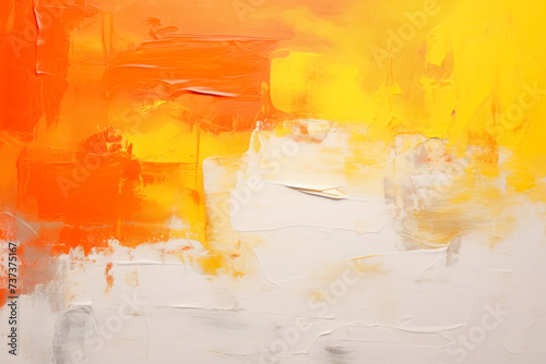 Abstract background in orange  white and yellow colors with visible paint and palette knife strokes.