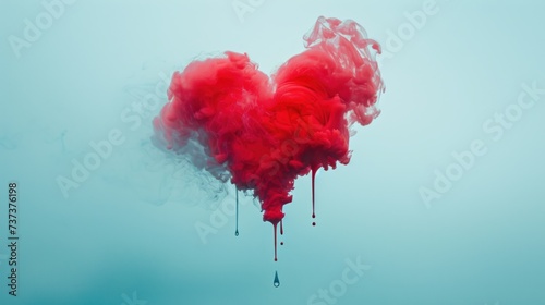 a heart - shaped cloud of smoke floating in the air with a drop of liquid coming out of the top of it. photo