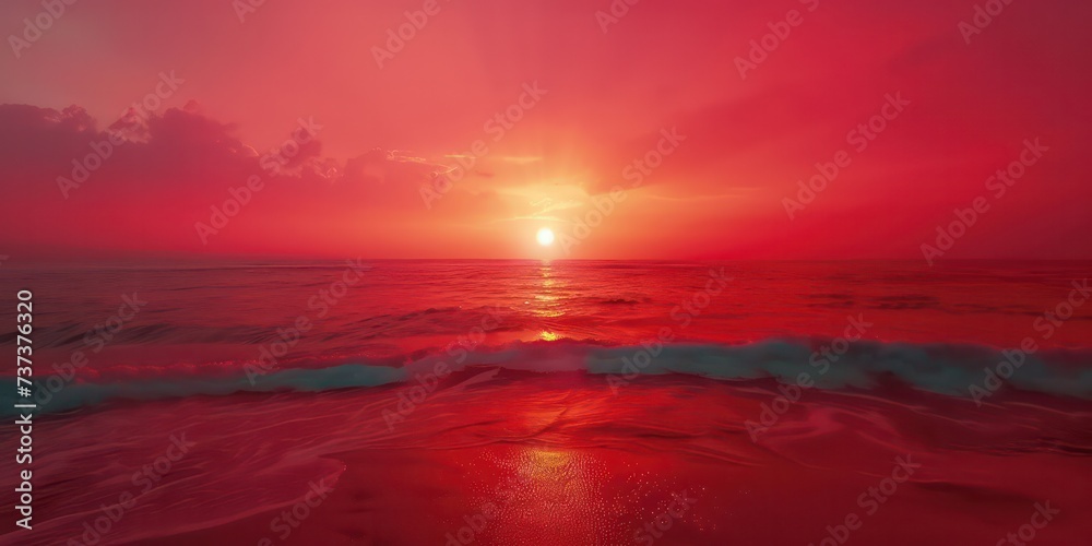Red sunset background, a spectrum of crimson, symbolizing day's closure and dawn's hope.