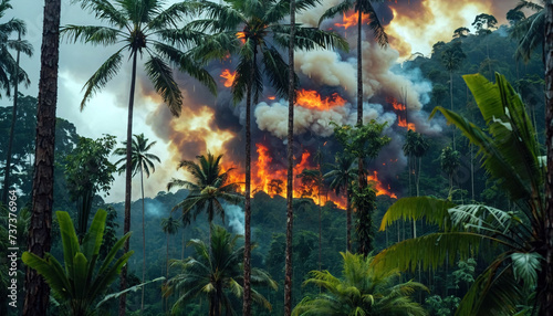 Artificially or naturally caused fires in natural rainforests  which destroy and reduce the size of these forests