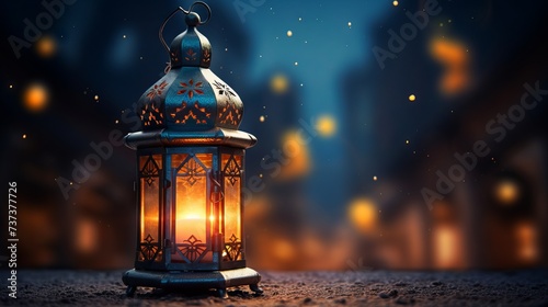 Stunning ramadan kareem greeting image featuring a beautiful arabic lantern illuminating the night