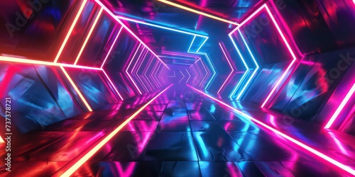 Vibrant neon tunnel pulsating with colorful lines  electrifying journey through a kaleidoscope of light and movement.