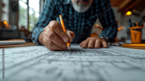 Architect Drafting Architectural Plans For An Background photo