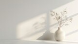 Minimalist interior decor with ceramic vase and dry plant