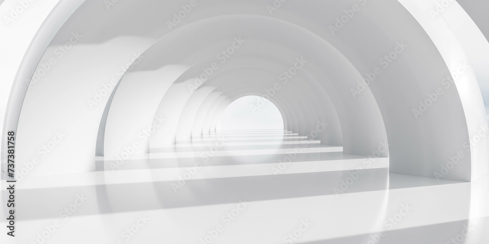 Fototapeta premium A White Tunnel With White Walls and a White Floor 3d render illustration
