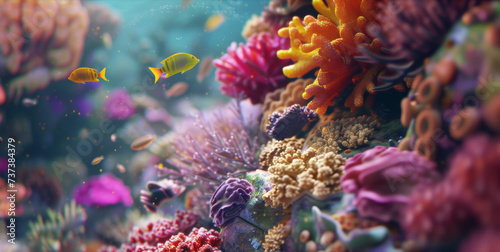 Vibrant Coral Reef Ecosystem - A thriving underwater world, showcasing the biodiversity of coral reefs with colorful marine life. © Mickey