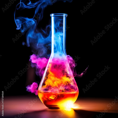 flask with a colored steaming solution.