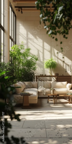 Summer Nordic Style Interior Design Terrace Backdrop - Beautiful Summer Nordic Balcony in the Cave - Terrace Summer Nordic Style Background created with Generative AI Technology