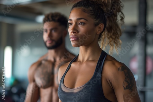 A man and a woman engaging in targeted workouts, focusing on areas like the lower body, in a gym.