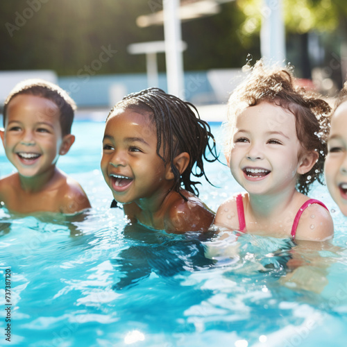 Children in swimming class.