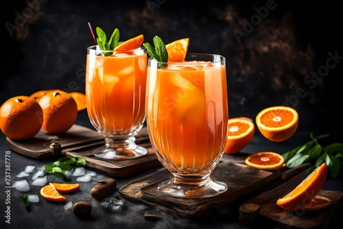 Fruit cocktail, orange. Photo of drinks on a dark background. High quality photo