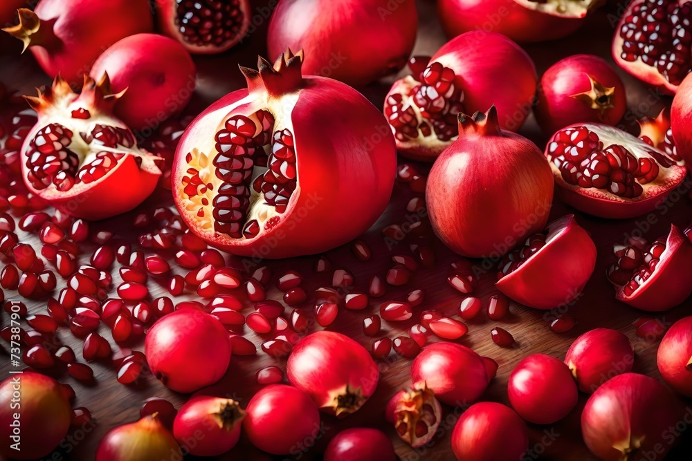 Juicy colorful pomegranate grains back-lit close-up appetizing abstract background Juicy colorful pomegranate grains back-lit close-up appetizing abstract background