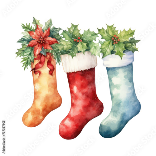 Christmas sock watercolor Illustration for greeting cards, printing and other design projects.