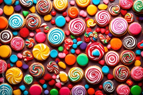 delicious sweets on abstract background, sweets, chocoltae, colored donuts, sweet colored biscuits