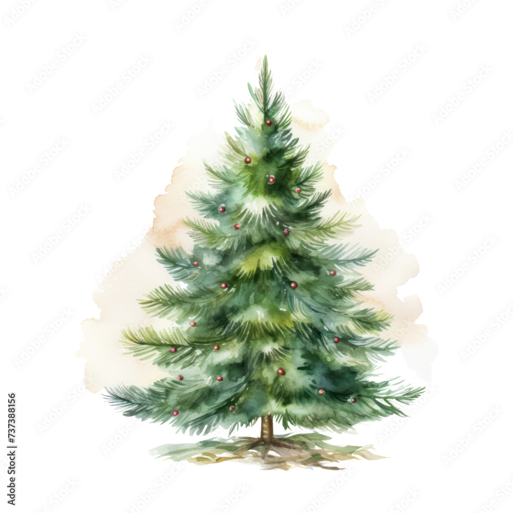 Christmas tree watercolor Illustration for greeting cards, printing and other design projects.