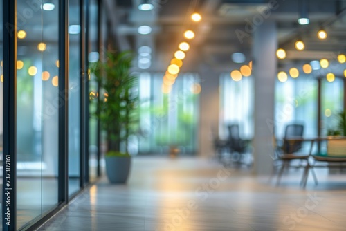 Blurred background of modern office interior, empty open space for design