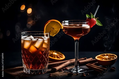 Alcoholic cocktail, coffee. Photo of drinks on a dark background. High quality photo