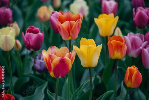 Spring tulips close-up. Background with selective focus and copy space