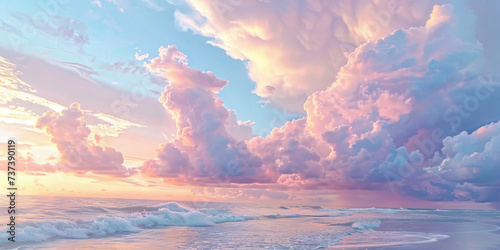  pink and purple sky at sunset. Sky panorama background, header and web banner, pink clouds sky background