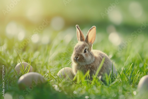 Cute little bunny and easter eggs
