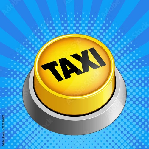 Yellow taxi button on white background concept square video animation. Hand drawn in a cartoon style. High quality 4k footage