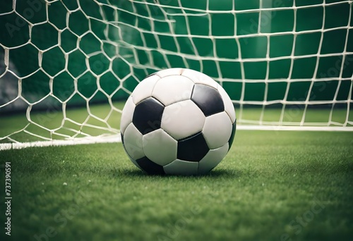 soccer ball on grass with net © iram