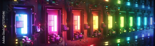 Futuristic glowing colorful switchboard or electronic panel for internet providers