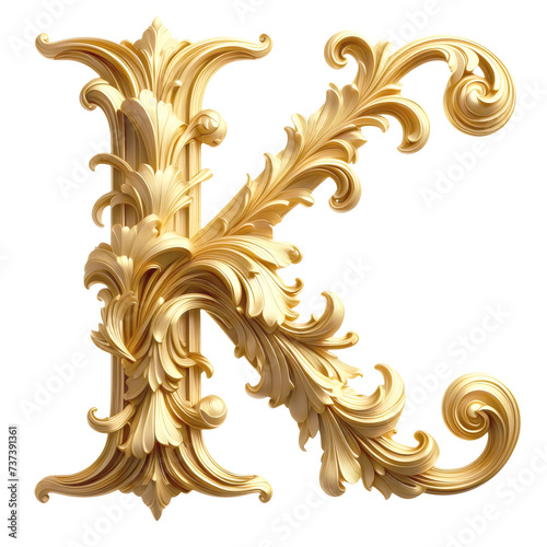 An ornate Heraldic style golden K letter cutout