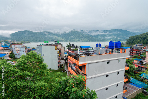 views of phewa lake in pokhara, nepal photo